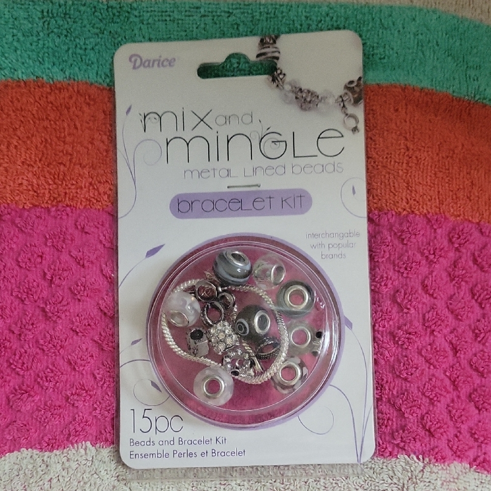 Darice Mix and Mingle Metal Lined Beads Kit - Silver and Black
